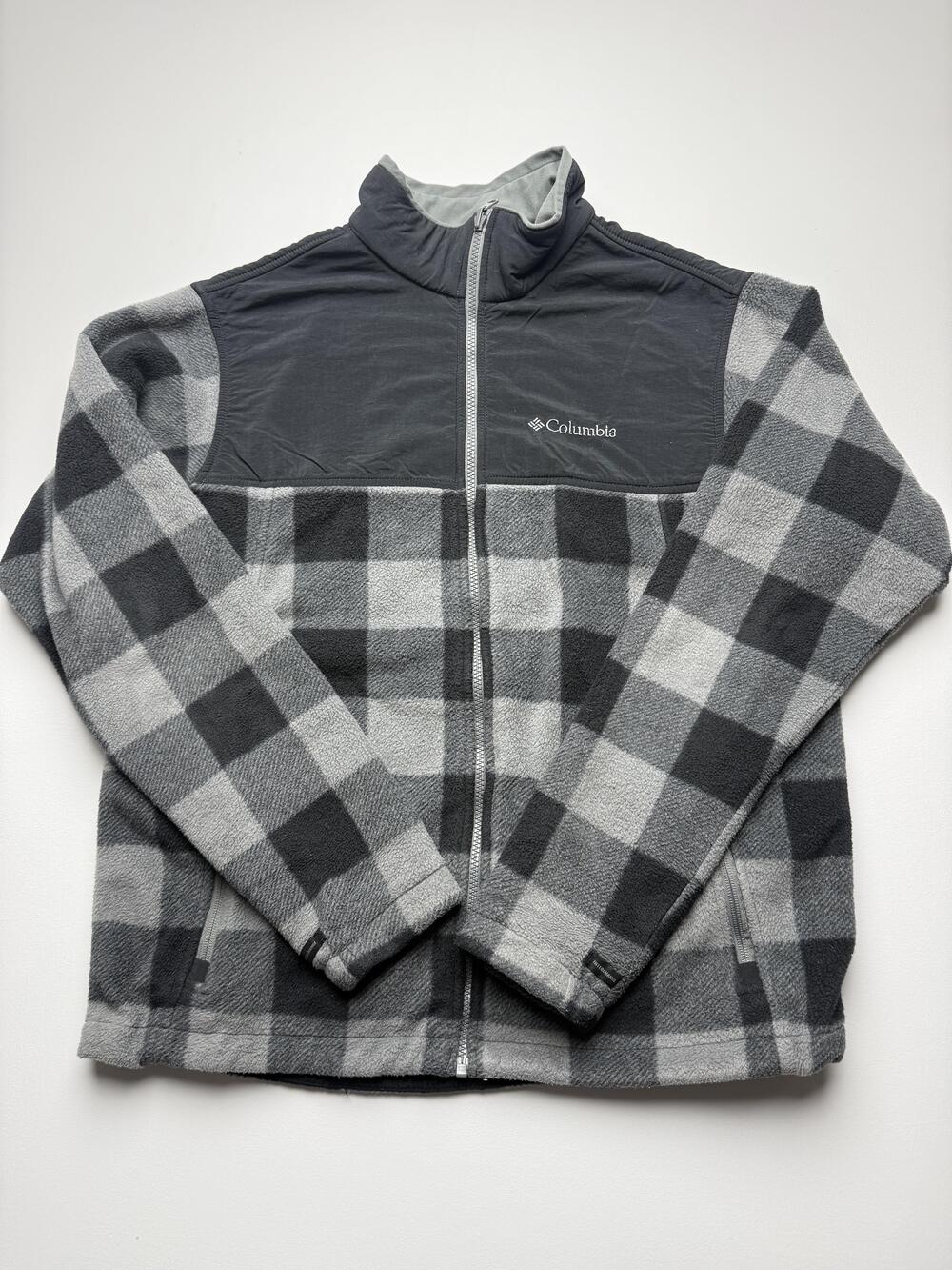 Columbia Jacket Mens Large Gray Plaid Fleece Full Zip Bugaboo Interchange Ski